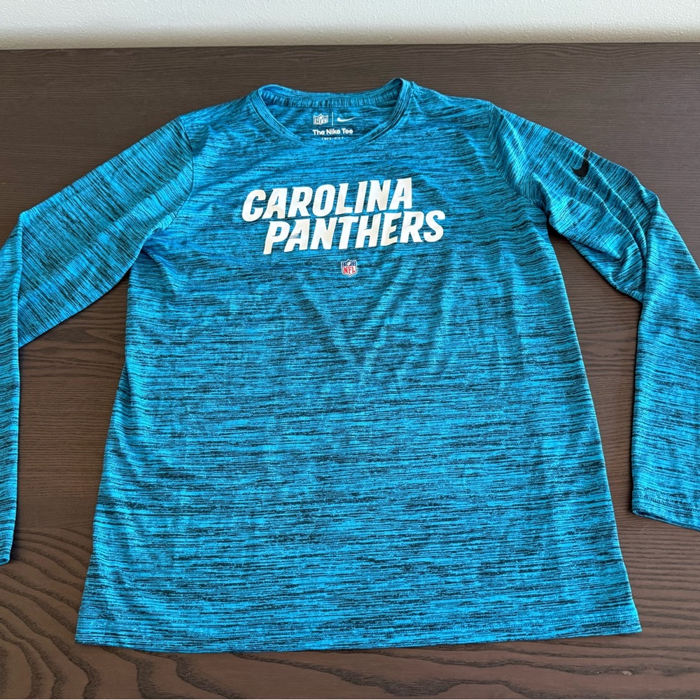 Carolina Panthers Youth The Nike Tee Dry Fit Long Sleeve Shirt Size Medium 10-12